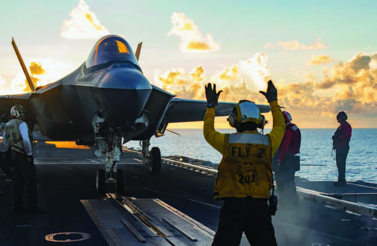 F-35C Lightning II assigned to “Argonauts” of Strike Fighter Squadron 147 prepares to launch off flight deck aboard Nimitz-class aircraft carrier USS Carl Vinson, Philippine Sea, September 17, 2021 (U.S. Navy/Isaiah Williams)